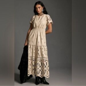 The Somerset Maxi Dress: Faux Leather Embroidered Edition Sand XS